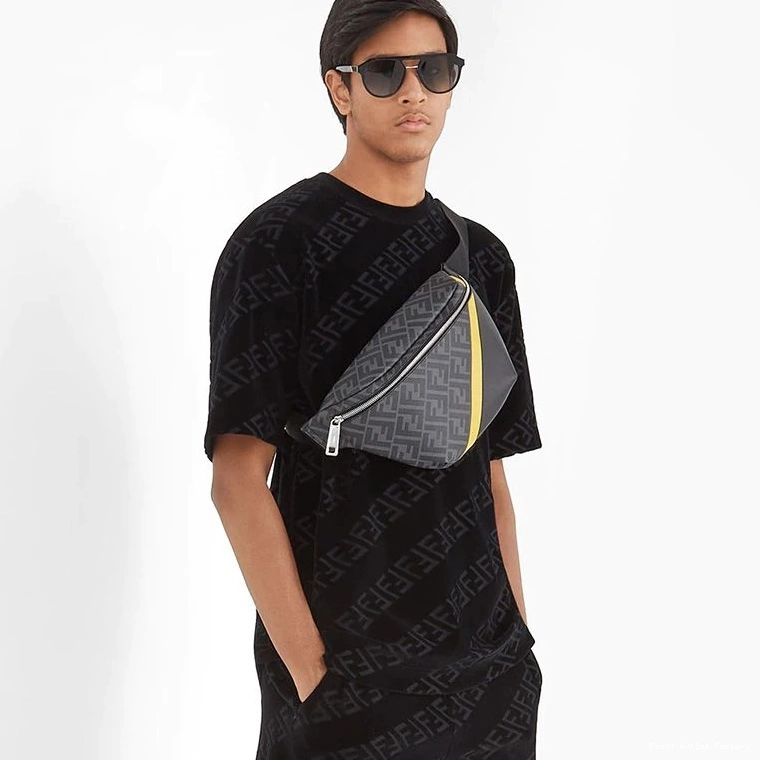 Vintage HOT Motif In Belt Fendi Fabric Black Yellow FF Bag 0820